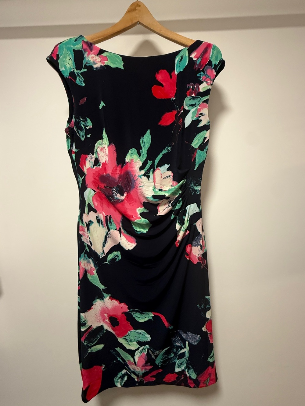 Lauren by Ralph Lauren Floral Sheath Dress in Black with Pink & Green Accents